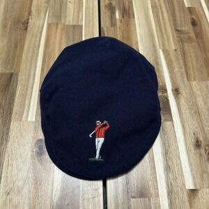 Vintage Hanna Hats Flat Cap Blue Golfer Wool Ireland Donegal Embroidered 90s